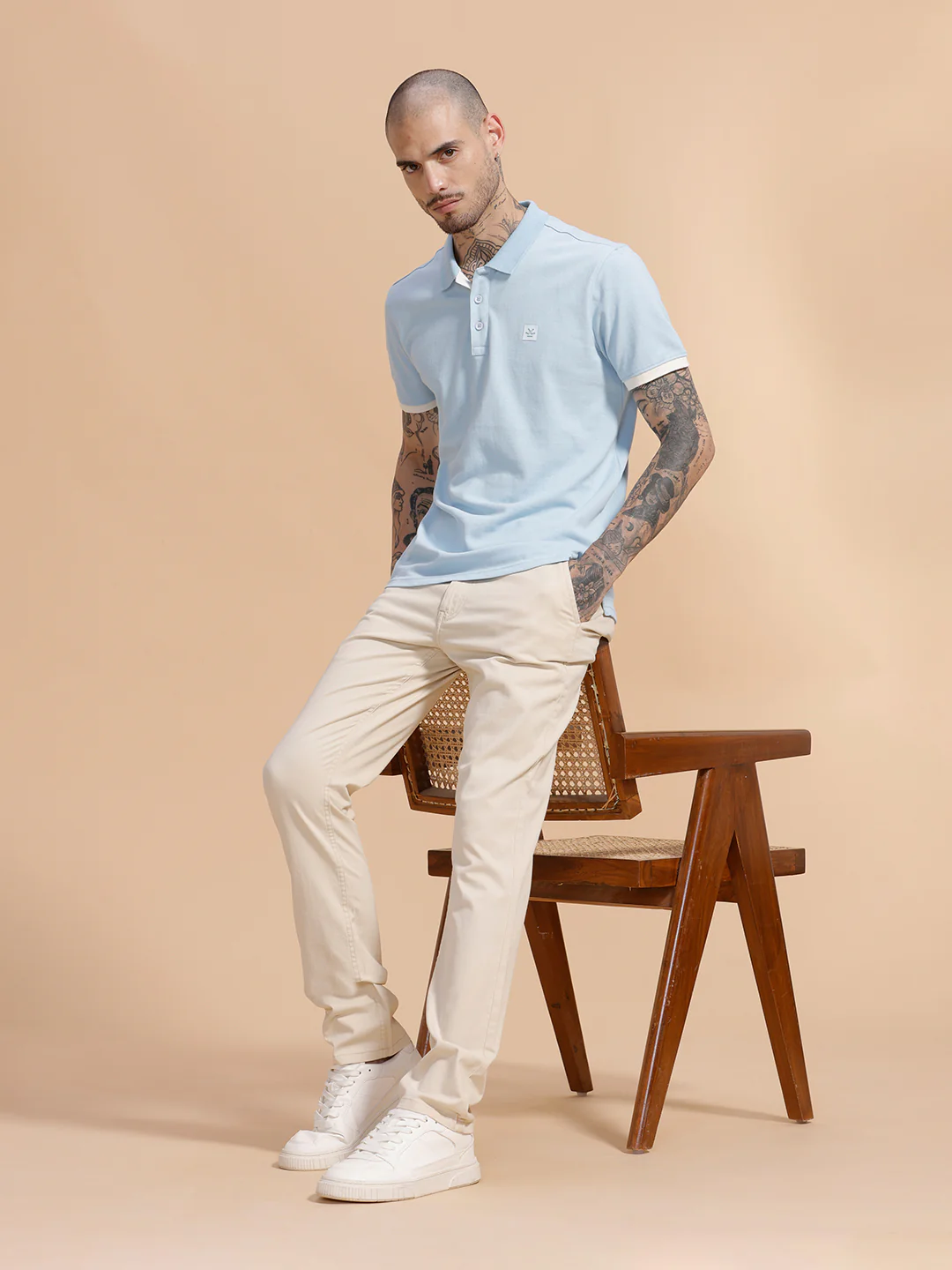 Cotton Blend Chino Trouser | Off White - Image 2