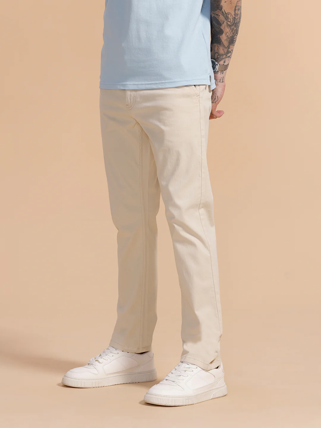 Cotton Blend Chino Trouser | Off White - Image 4