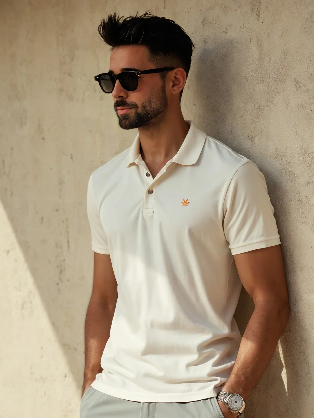 Cotton Blend Polo T-Shirt | Off White - Image 5