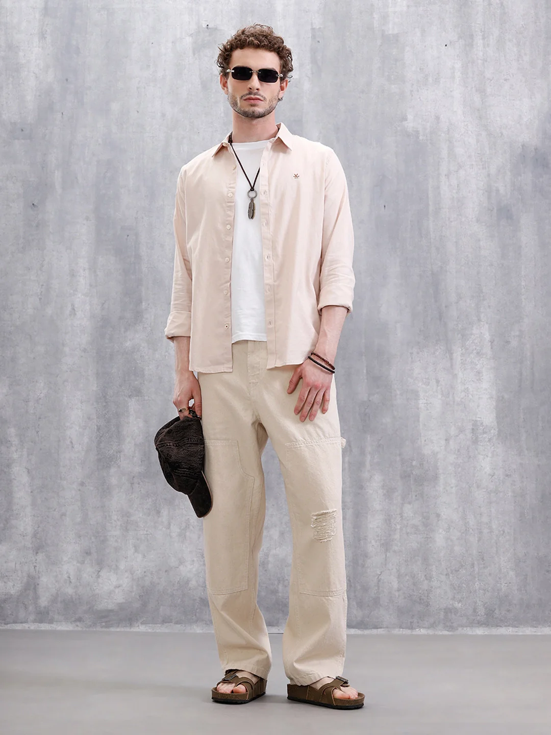 Cotton Dobby Slim Fit Shirt | Beige - Image 2