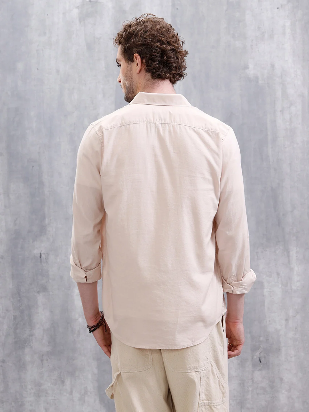 Cotton Dobby Slim Fit Shirt | Beige - Image 3