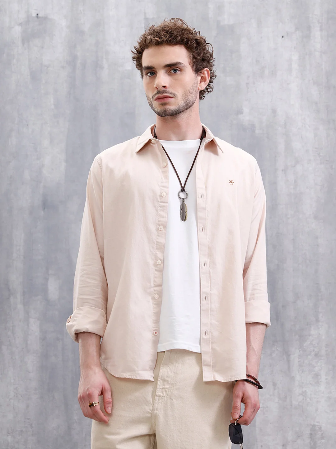 Cotton Dobby Slim Fit Shirt | Beige - Image 5