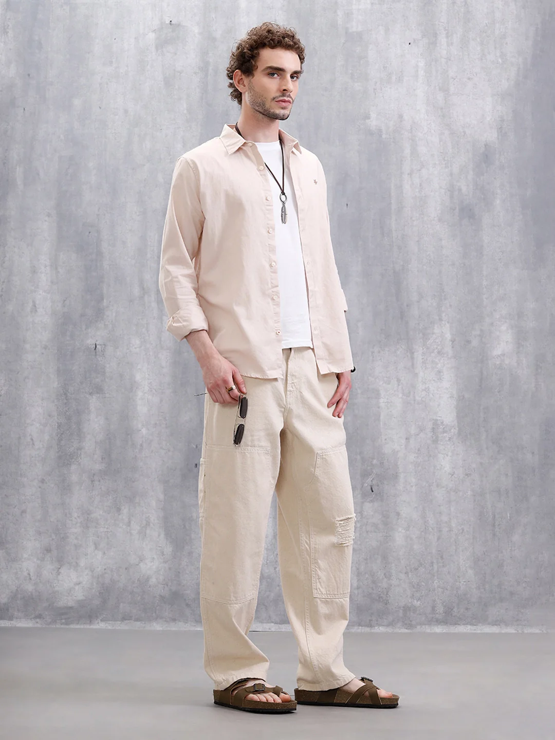 Cotton Dobby Slim Fit Shirt | Beige - Image 6