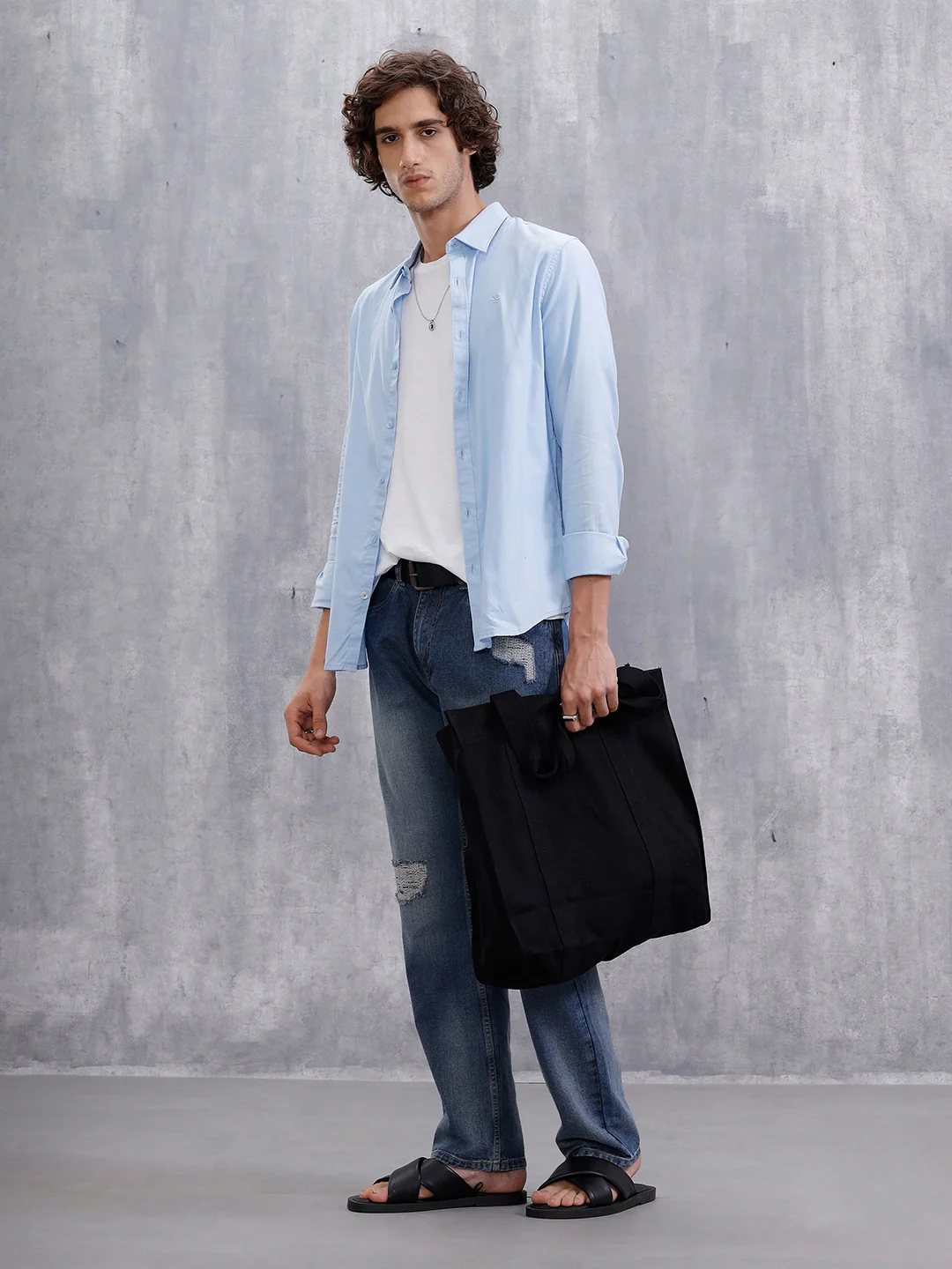 Cotton Dobby Slim Fit Shirt | Light Blue - Image 2