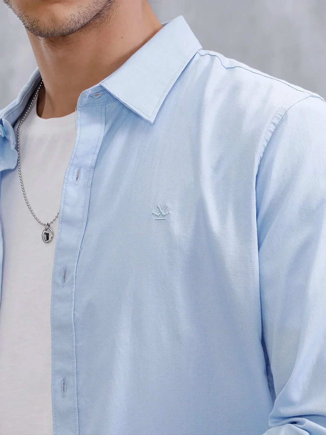 Cotton Dobby Slim Fit Shirt | Light Blue - Image 5