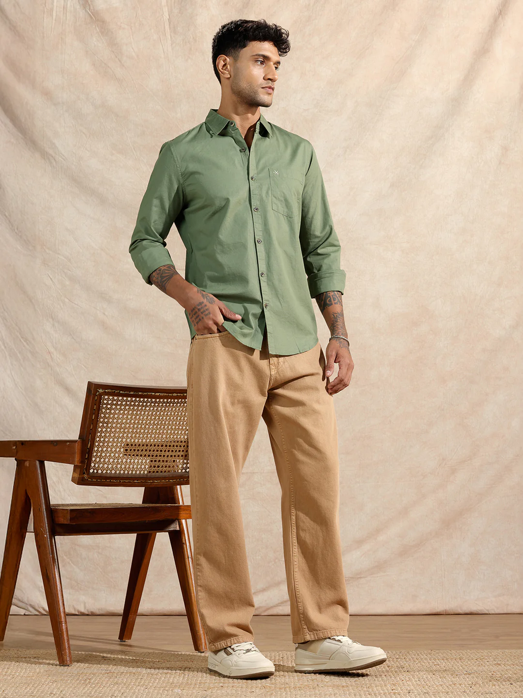 Cotton Slub Solid Shirt | Green - Image 2