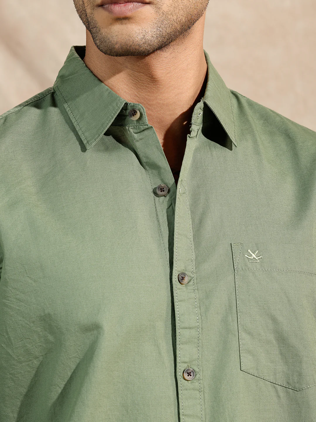 Cotton Slub Solid Shirt | Green - Image 5