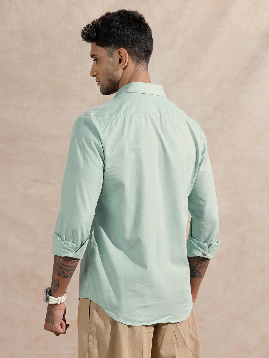 Cotton Slub Solid Shirt | Green - Image 3