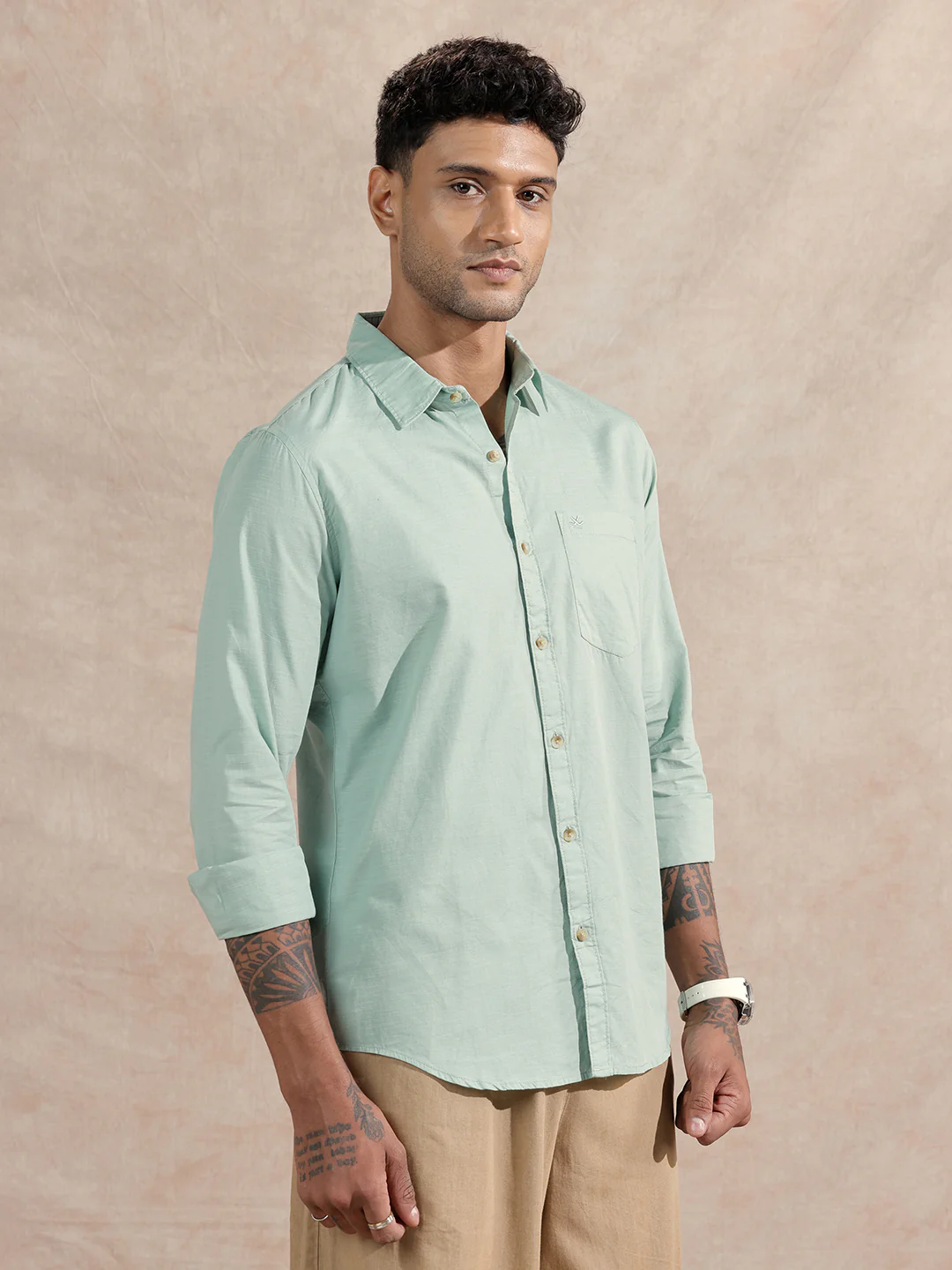 Cotton Slub Solid Shirt | Green - Image 4
