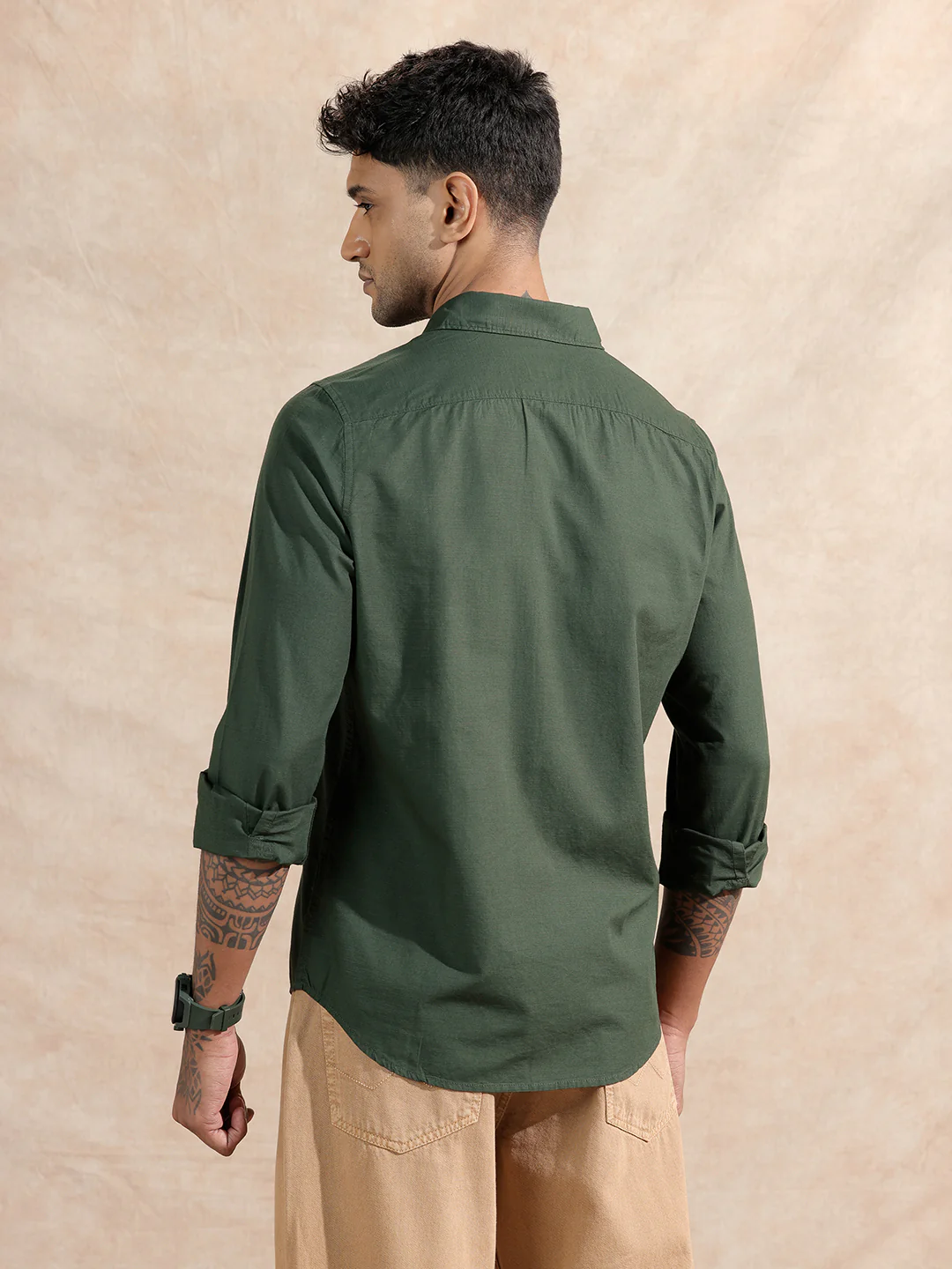 Cotton Slub Solid Shirt | Olive - Image 3