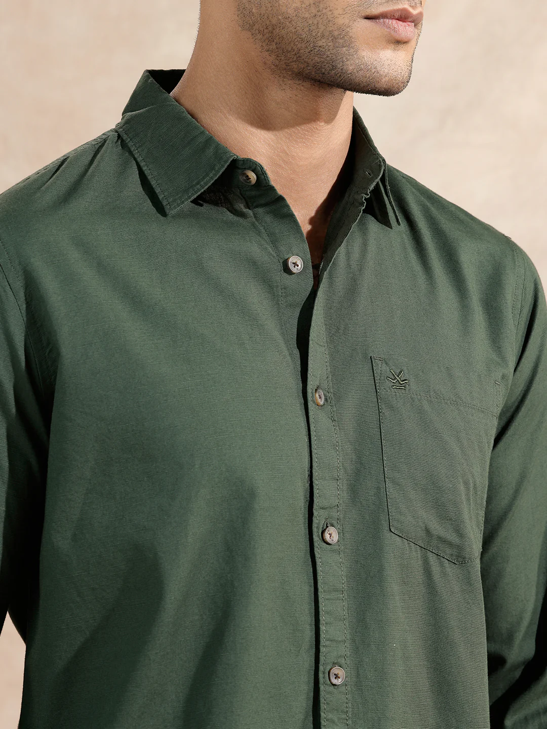 Cotton Slub Solid Shirt | Olive - Image 5