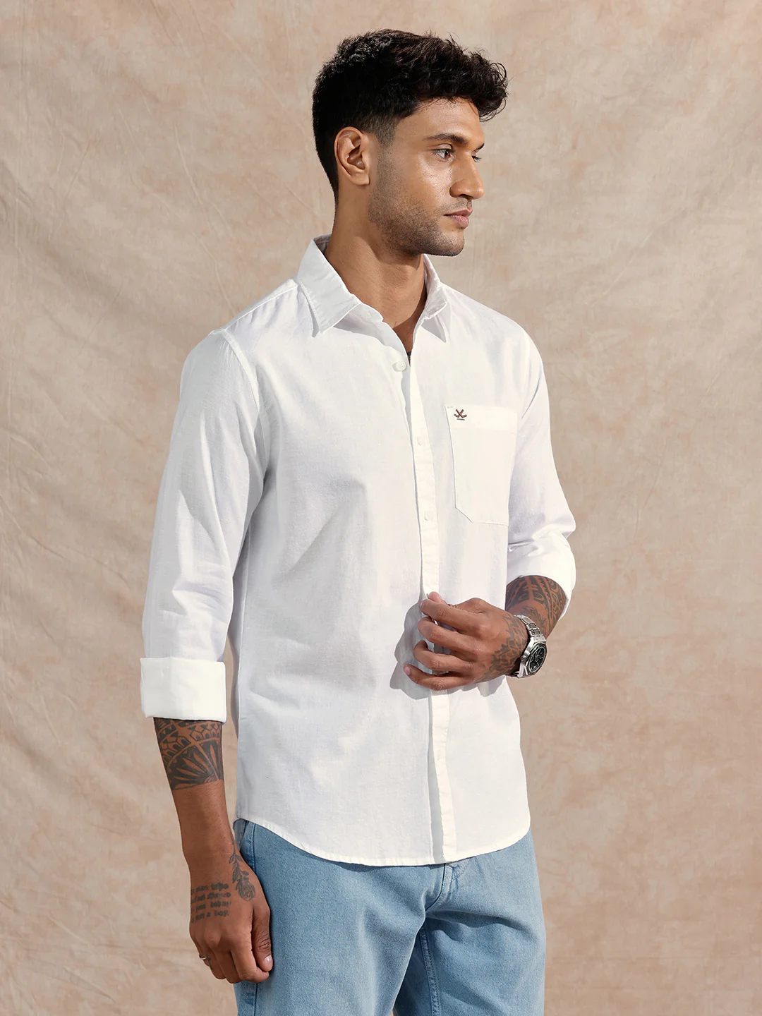 Cotton Slub Solid Shirt | White - Image 4