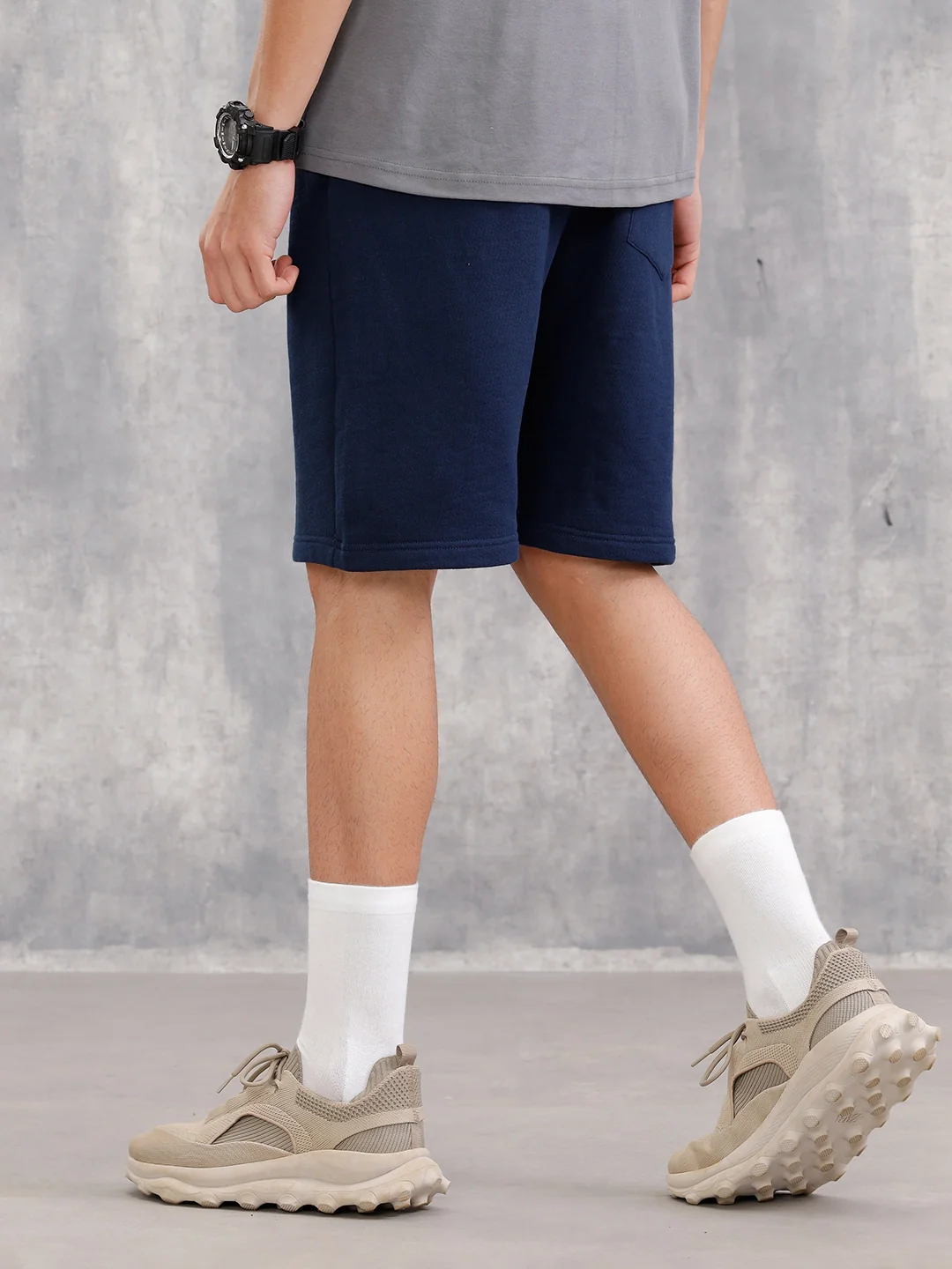 Cotton Terry Slim Fit Shorts I Navy Blue - Image 3