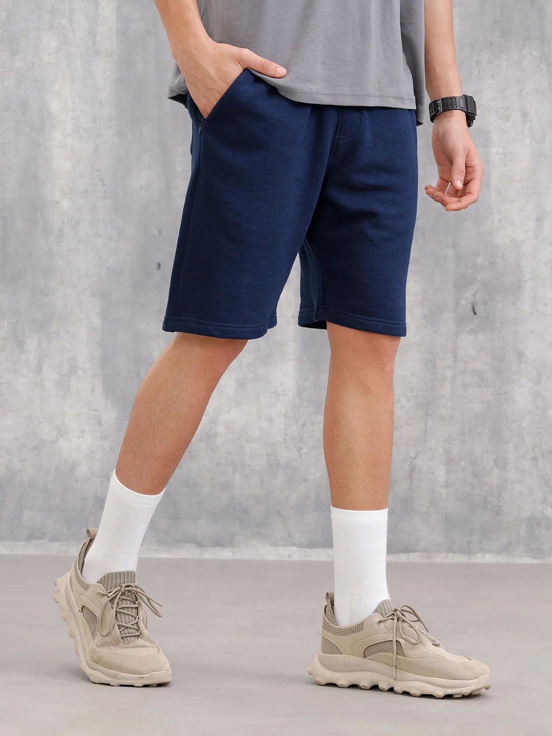 Cotton Terry Slim Fit Shorts I Navy Blue - Image 4