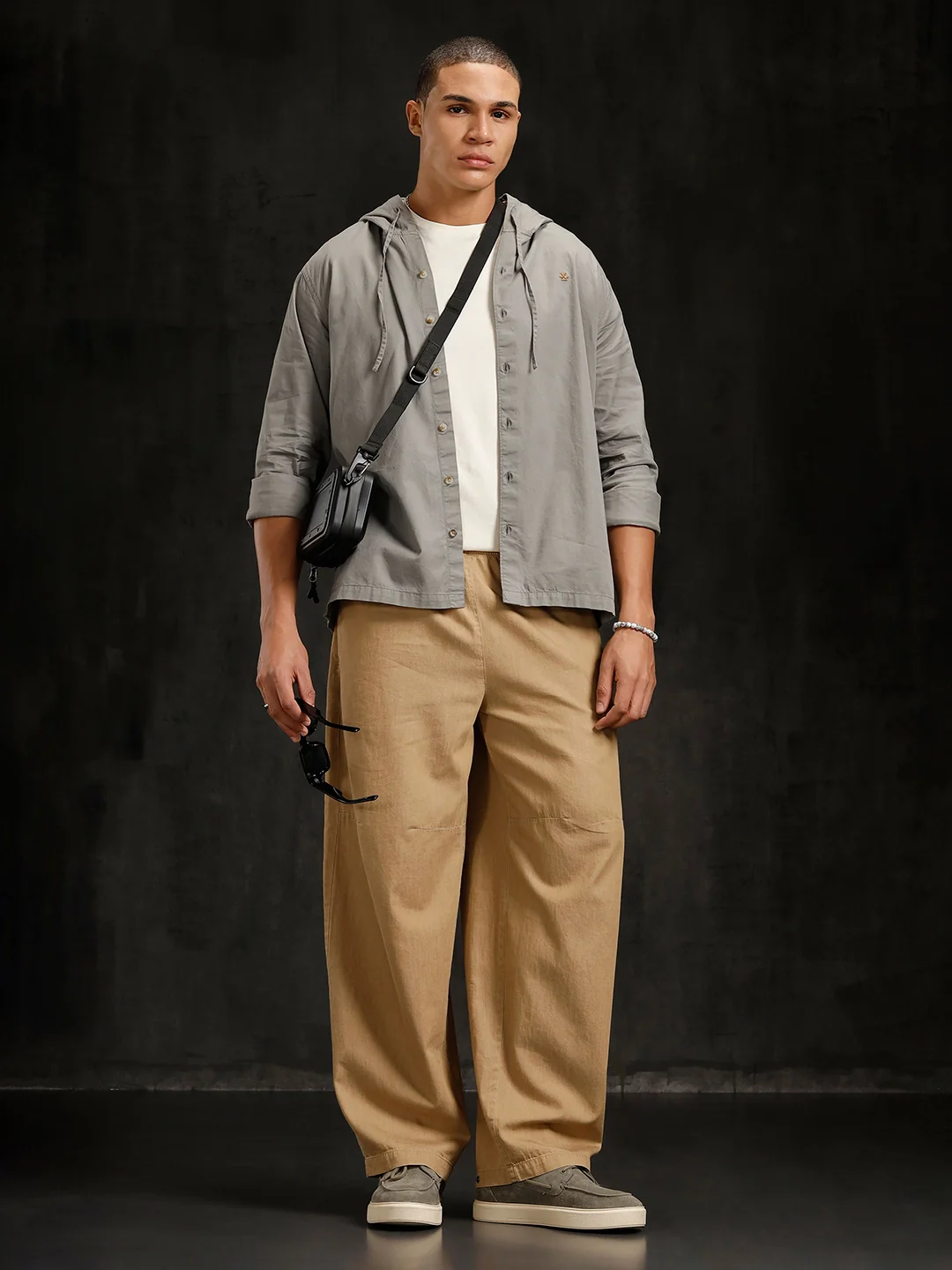 Cotton Twill Hoded Shirt | Grey - Image 4