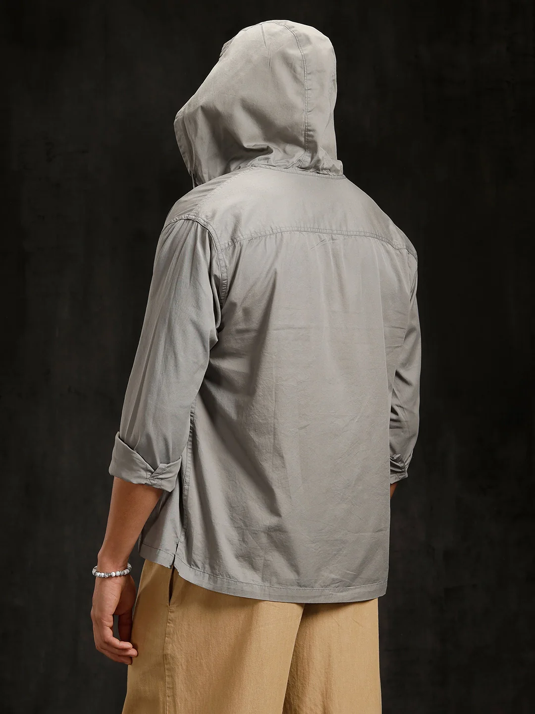 Cotton Twill Hoded Shirt | Grey - Image 5