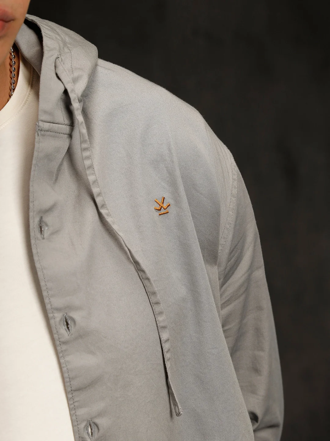 Cotton Twill Hoded Shirt | Grey - Image 7