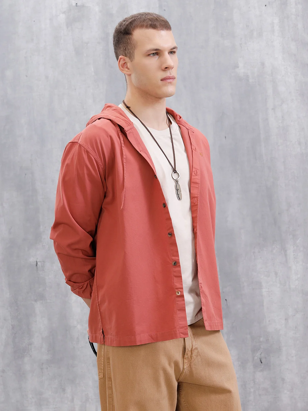 Cotton Twill Hoded Shirt | Pink - Image 4