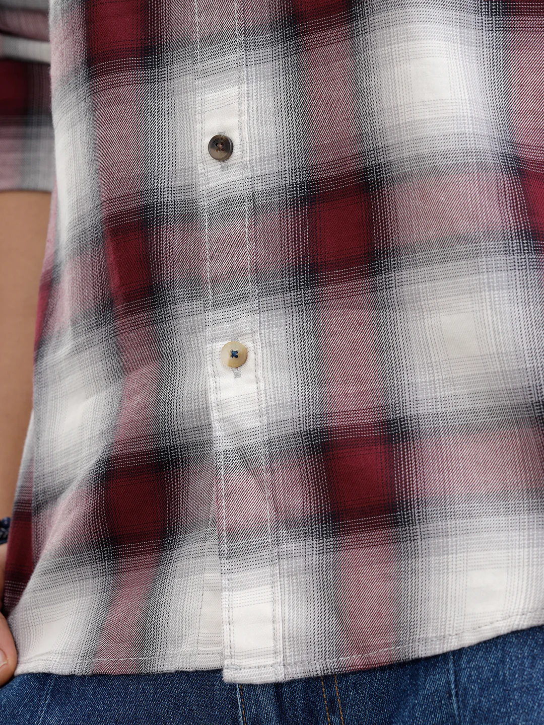 Cotton Twill Shadow Check Shirt In Slim Fit | Wine - Image 5