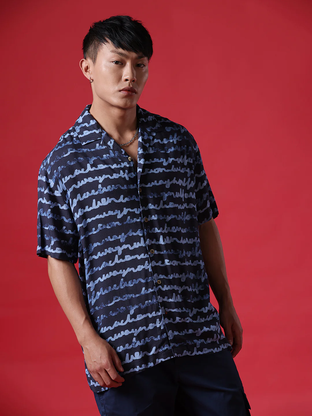 Cursive AOP Navy Shirt - Image 4