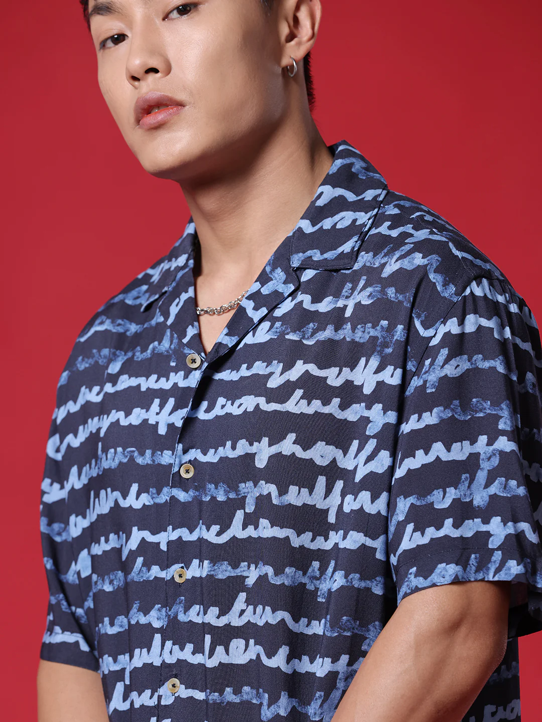 Cursive AOP Navy Shirt - Image 6
