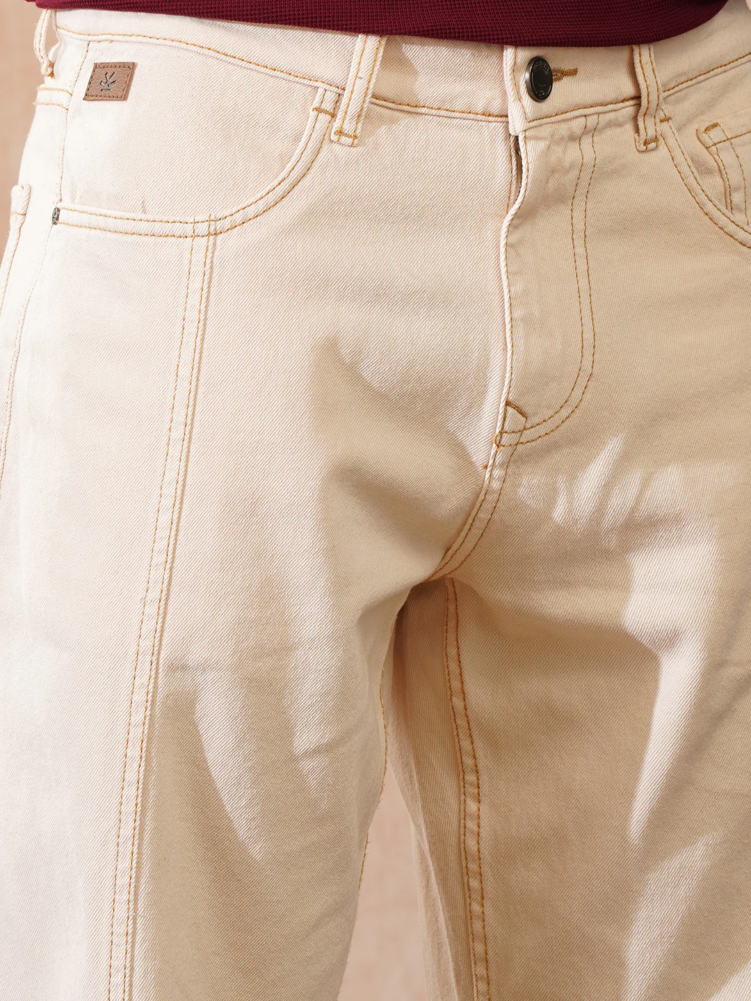 Cut & Sew Loose Fit Jeans | Beige - Image 5