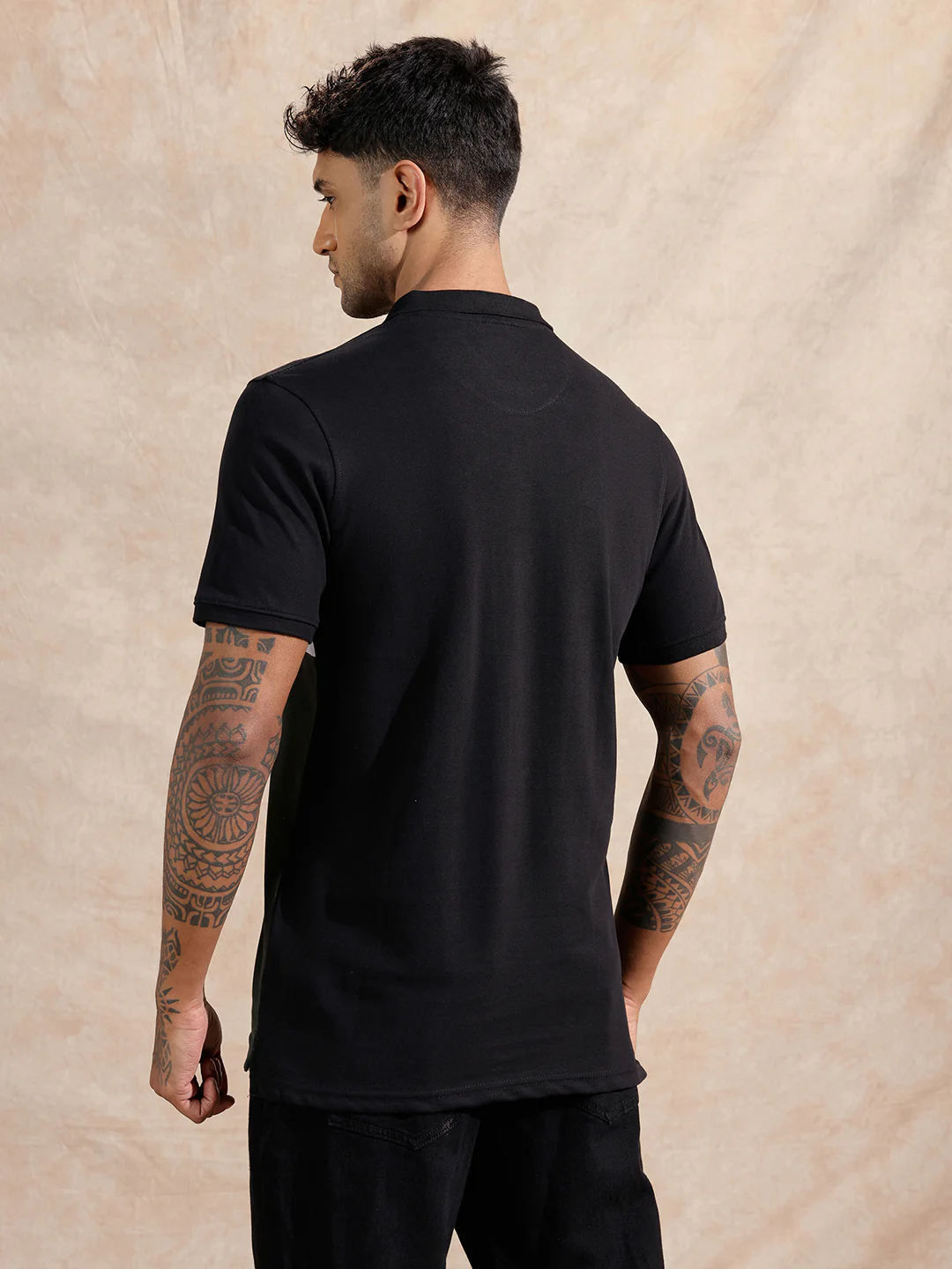 Cut & Sew Polo T-Shirt | Black & Olive - Image 3