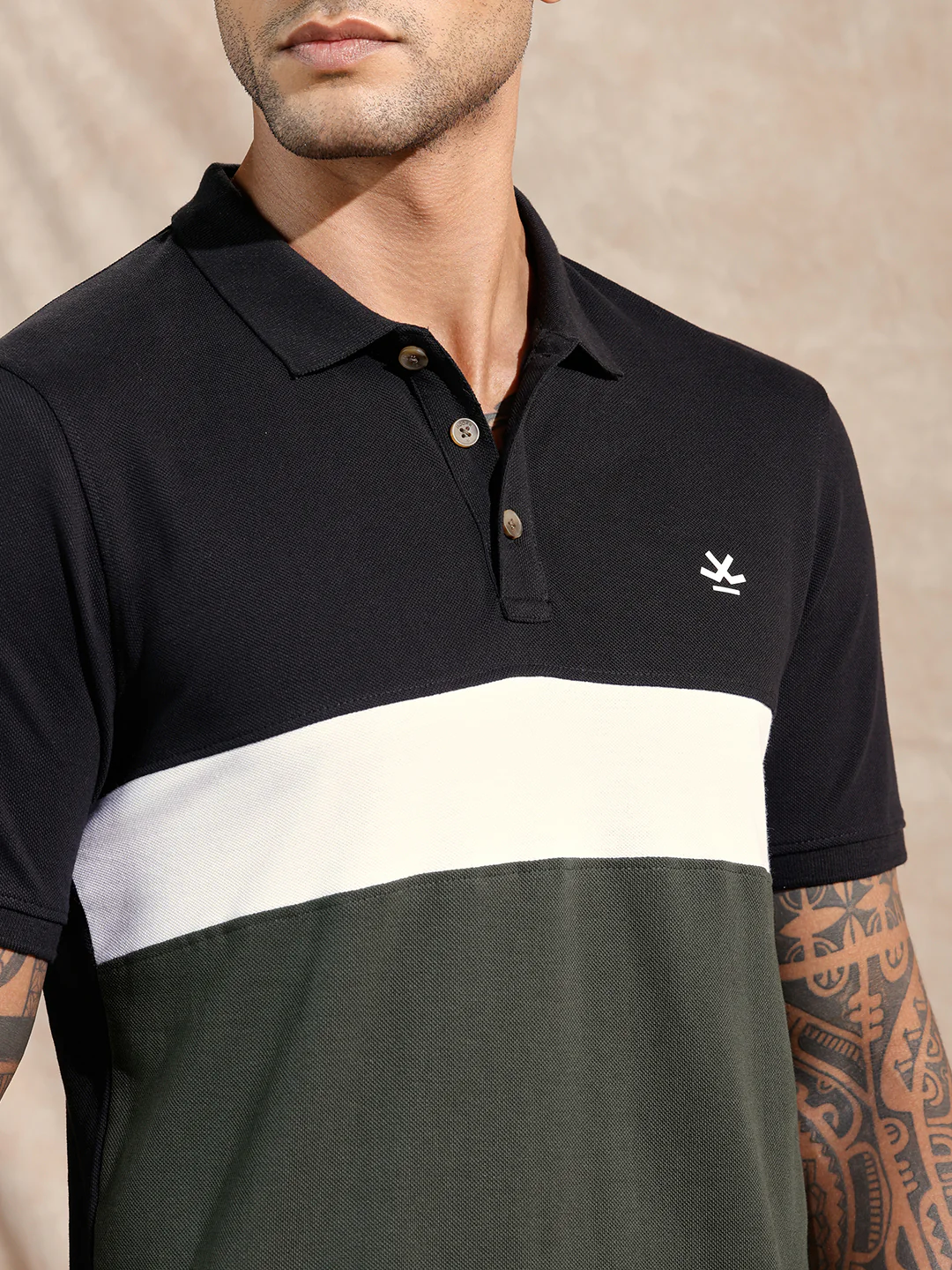 Cut & Sew Polo T-Shirt | Black & Olive - Image 5