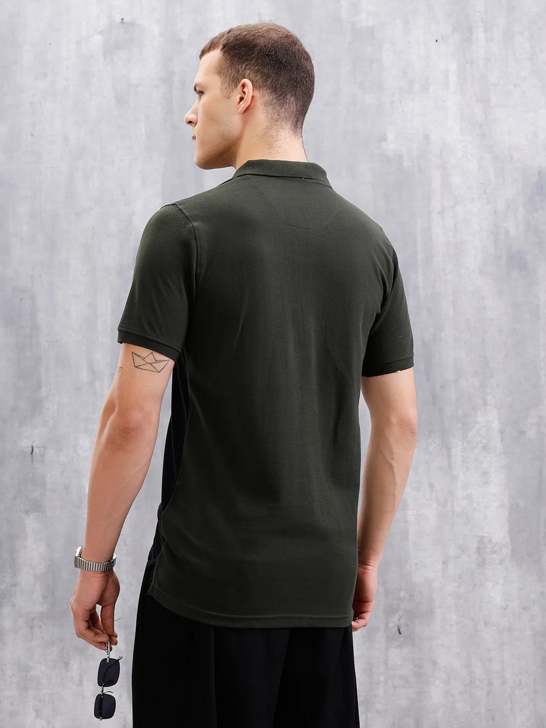Cut & Sew Slim Fit Polo | Black/Olive - Image 3