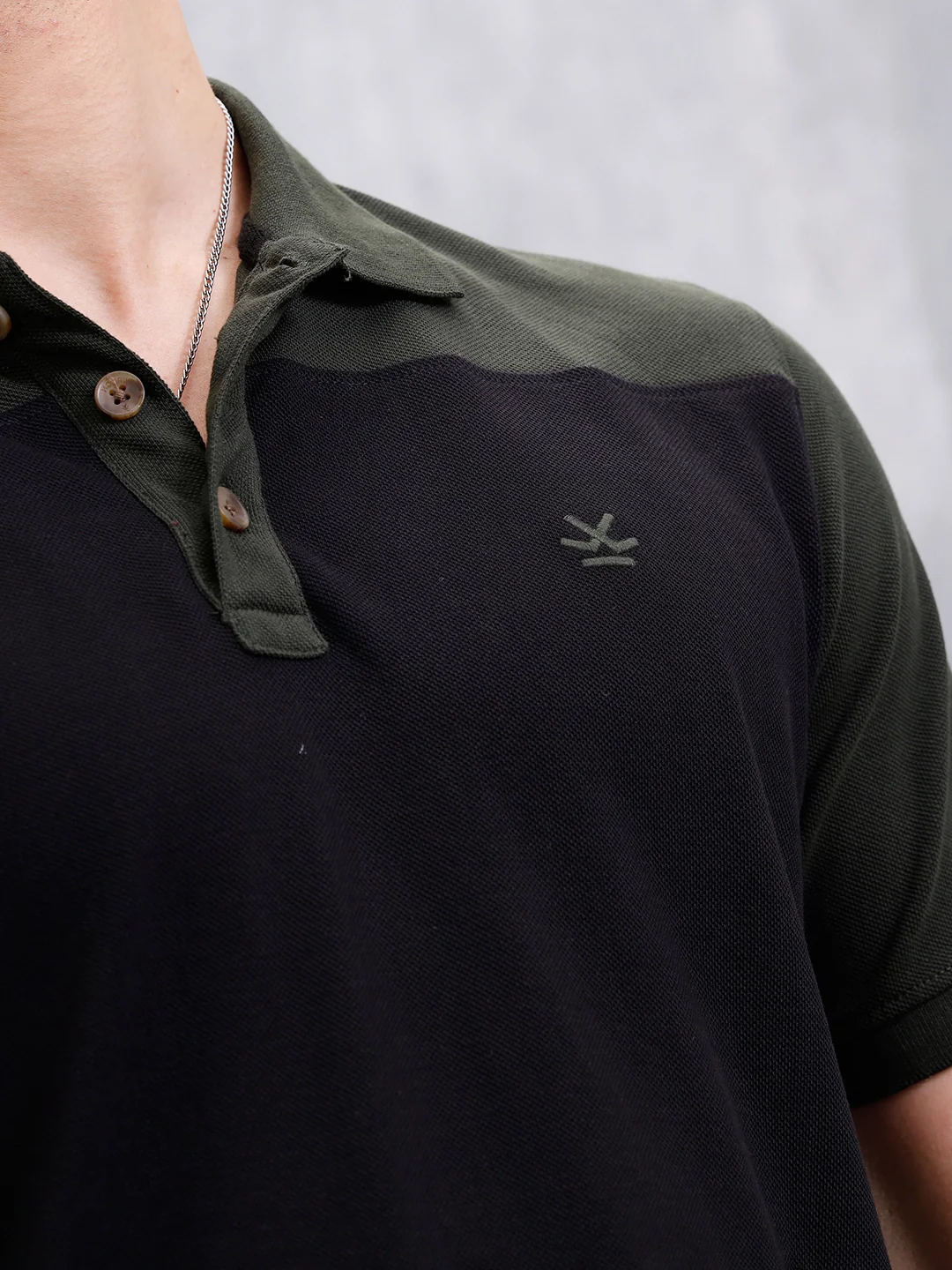 Cut & Sew Slim Fit Polo | Black/Olive - Image 5