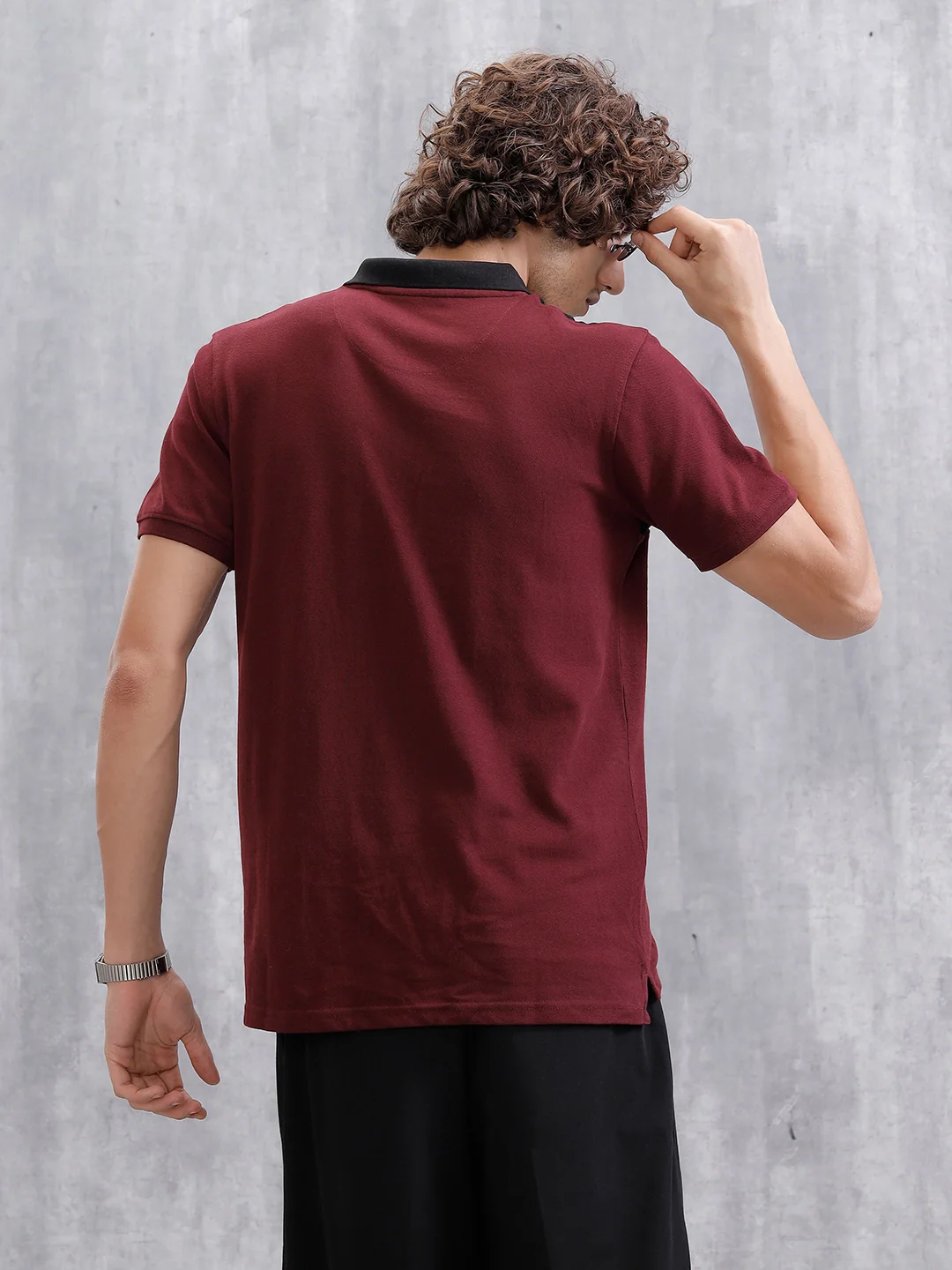 Cut & Sew Slim Fit Polo | Maroon/Black - Image 3