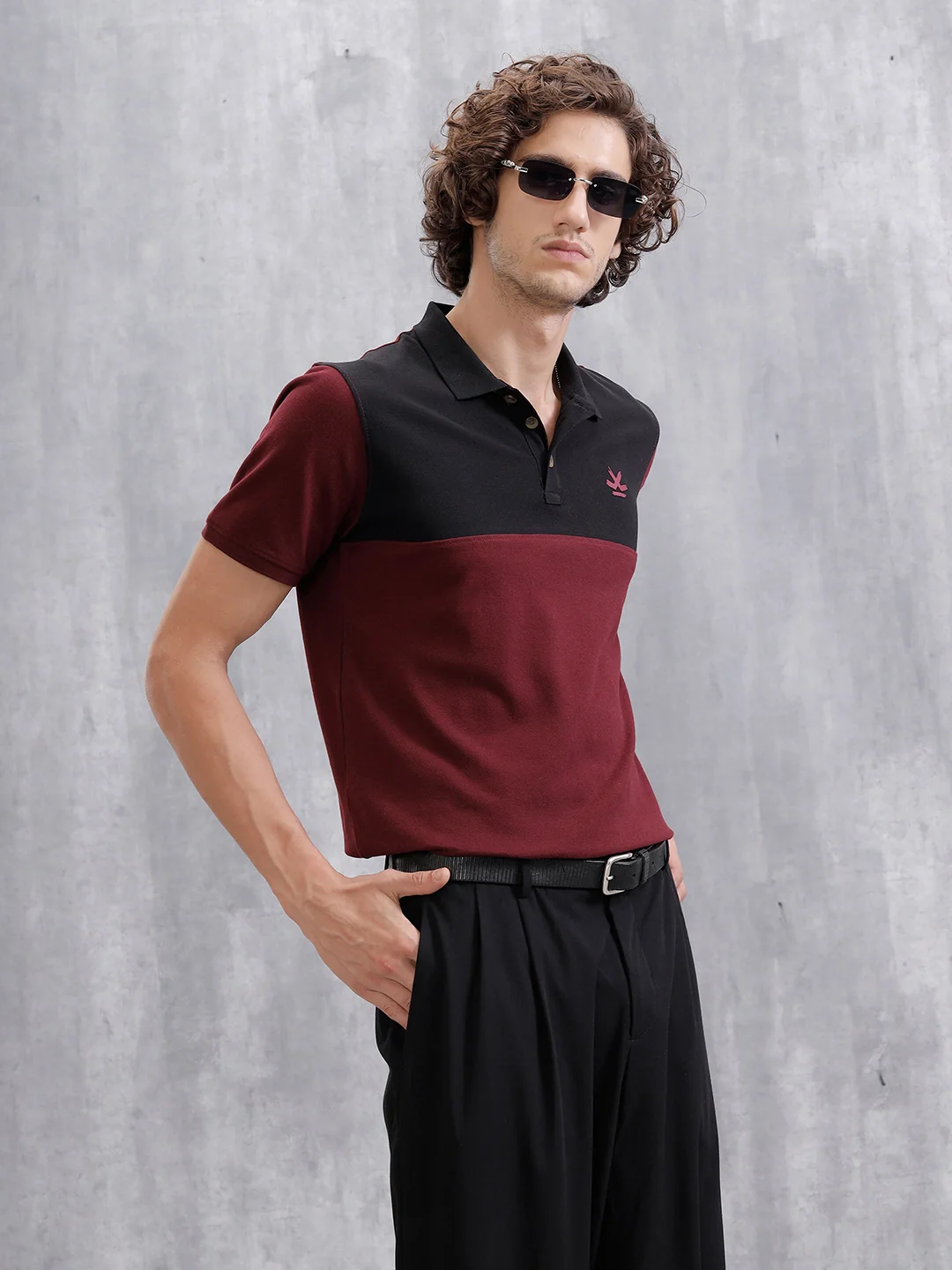 Cut & Sew Slim Fit Polo | Maroon/Black - Image 4