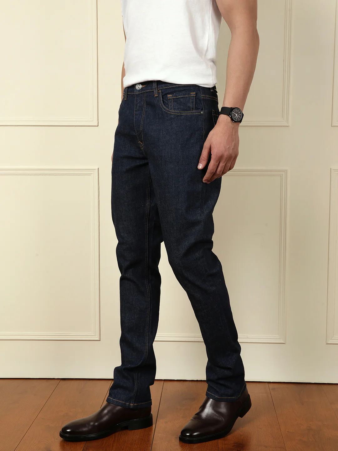 Casual Light Fade Straight Fit Jeans | Dark Blue - Image 4