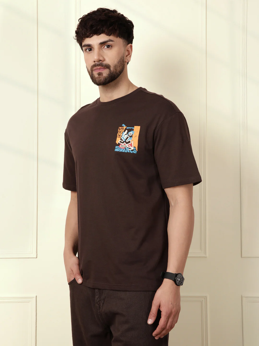 Heavy GSM Printed Faces T-Shirt | Brown - Image 5