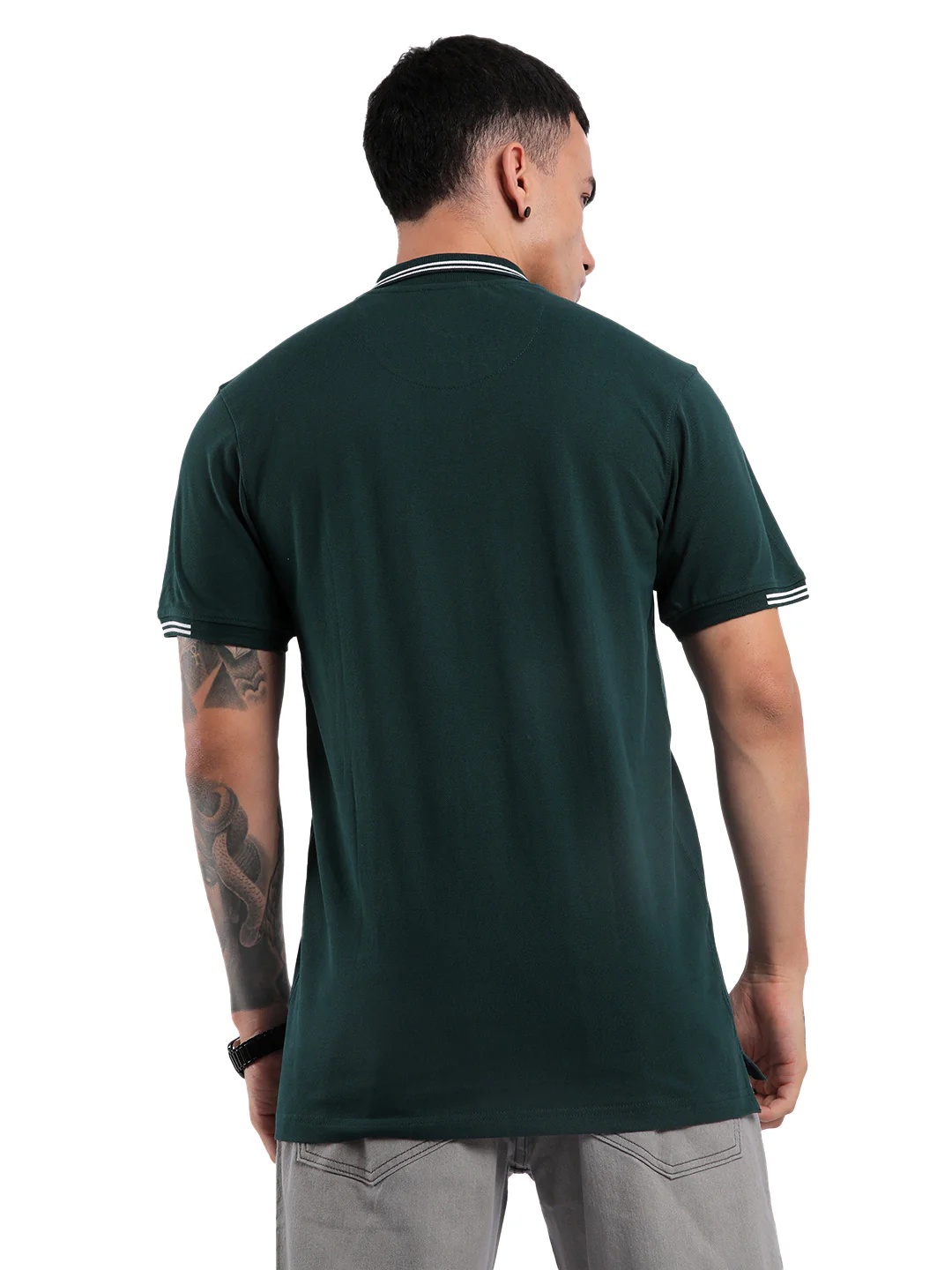Dark Olive Jacquard Collar Polo - Image 3