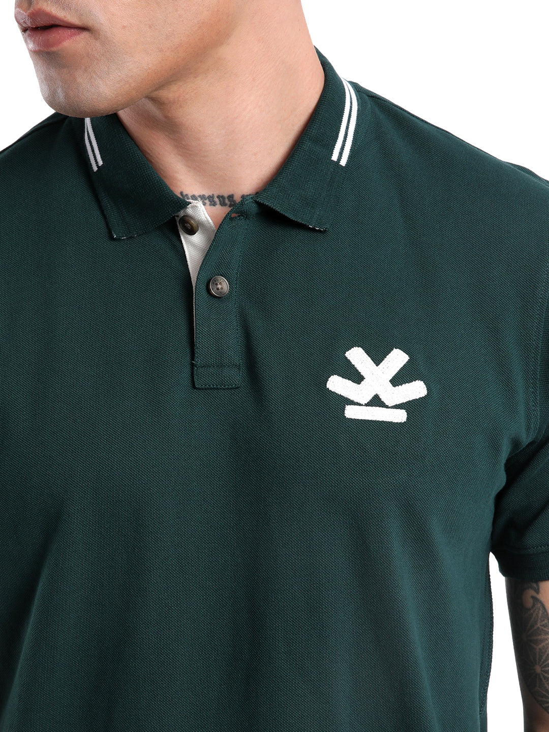 Dark Olive Jacquard Collar Polo - Image 5