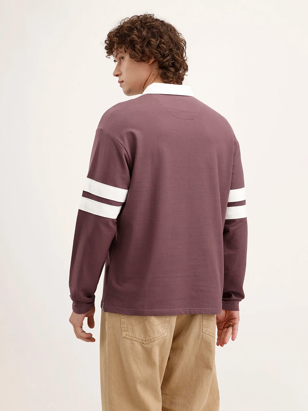 Oversized Patch Detailed Long Sleeve Polo T-Shirt | Purple - Image 3