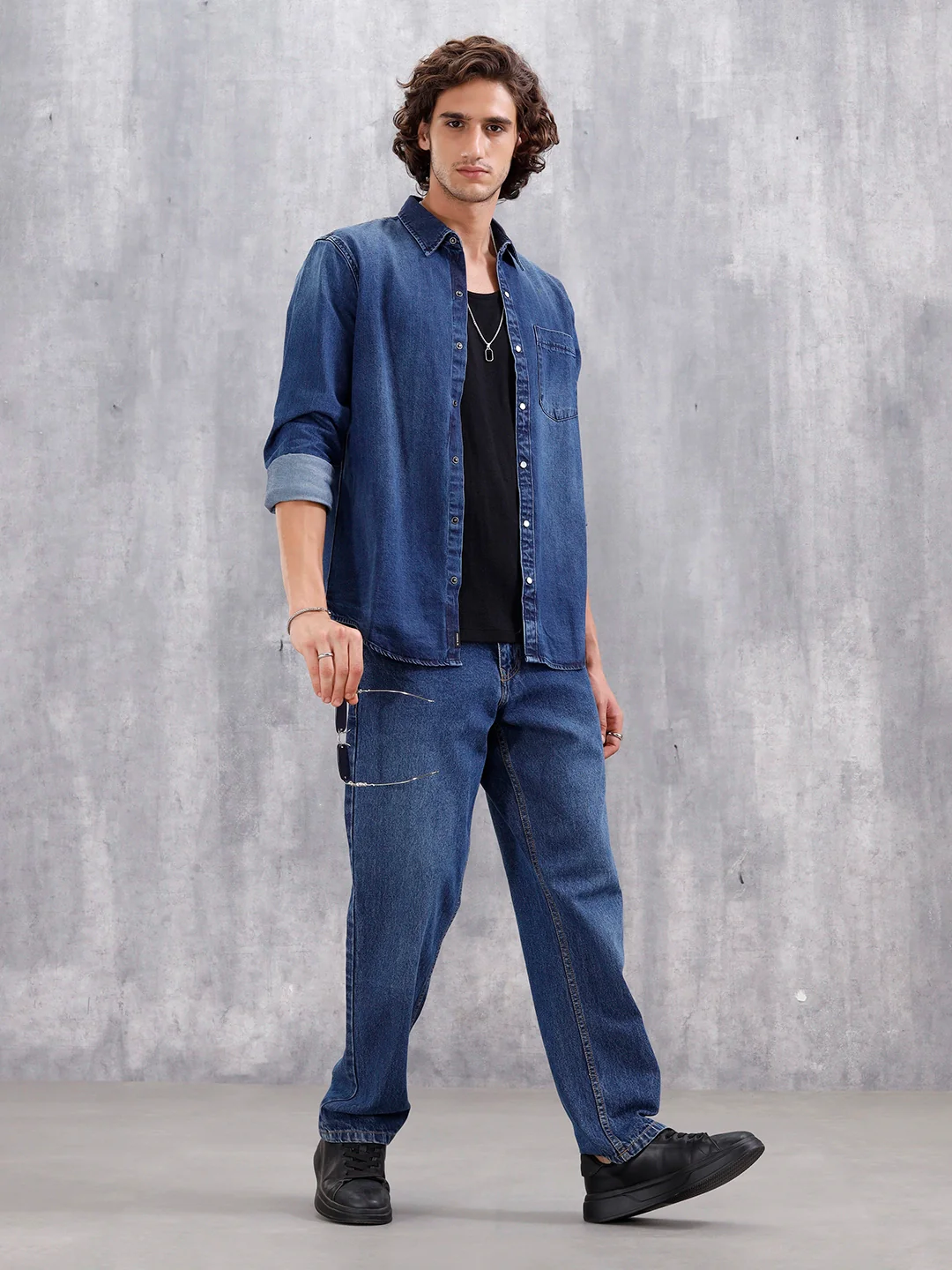 Denim Slim Fit Shirt In Medium Stone Wash | Dark Stone - Image 2