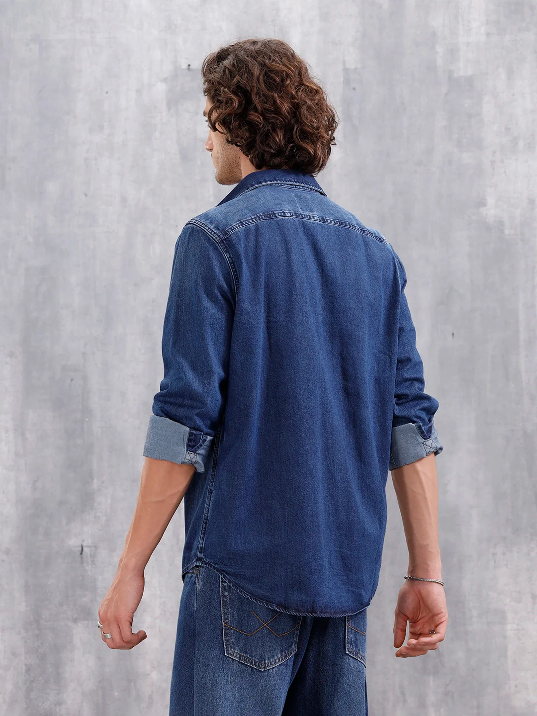 Denim Slim Fit Shirt In Medium Stone Wash | Dark Stone - Image 3