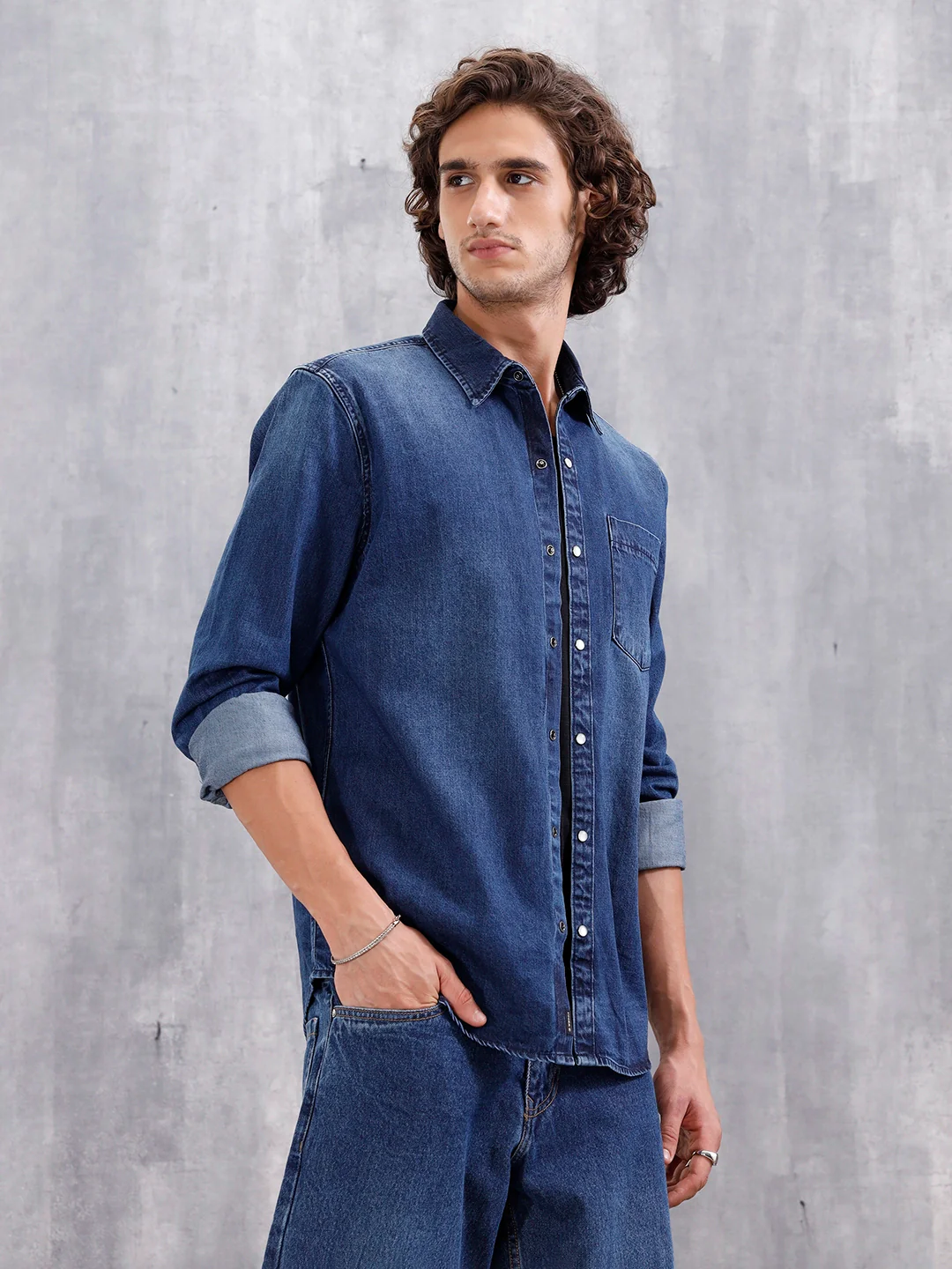 Denim Slim Fit Shirt In Medium Stone Wash | Dark Stone - Image 4