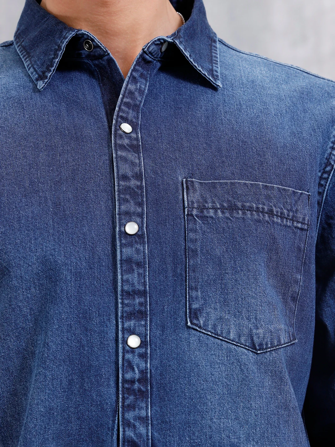 Denim Slim Fit Shirt In Medium Stone Wash | Dark Stone - Image 5