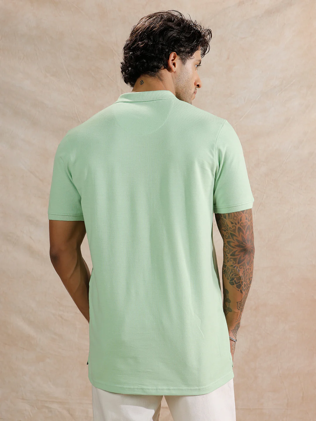 Diagonal Colour Blocked Polo T-Shirt | Light Green - Image 3