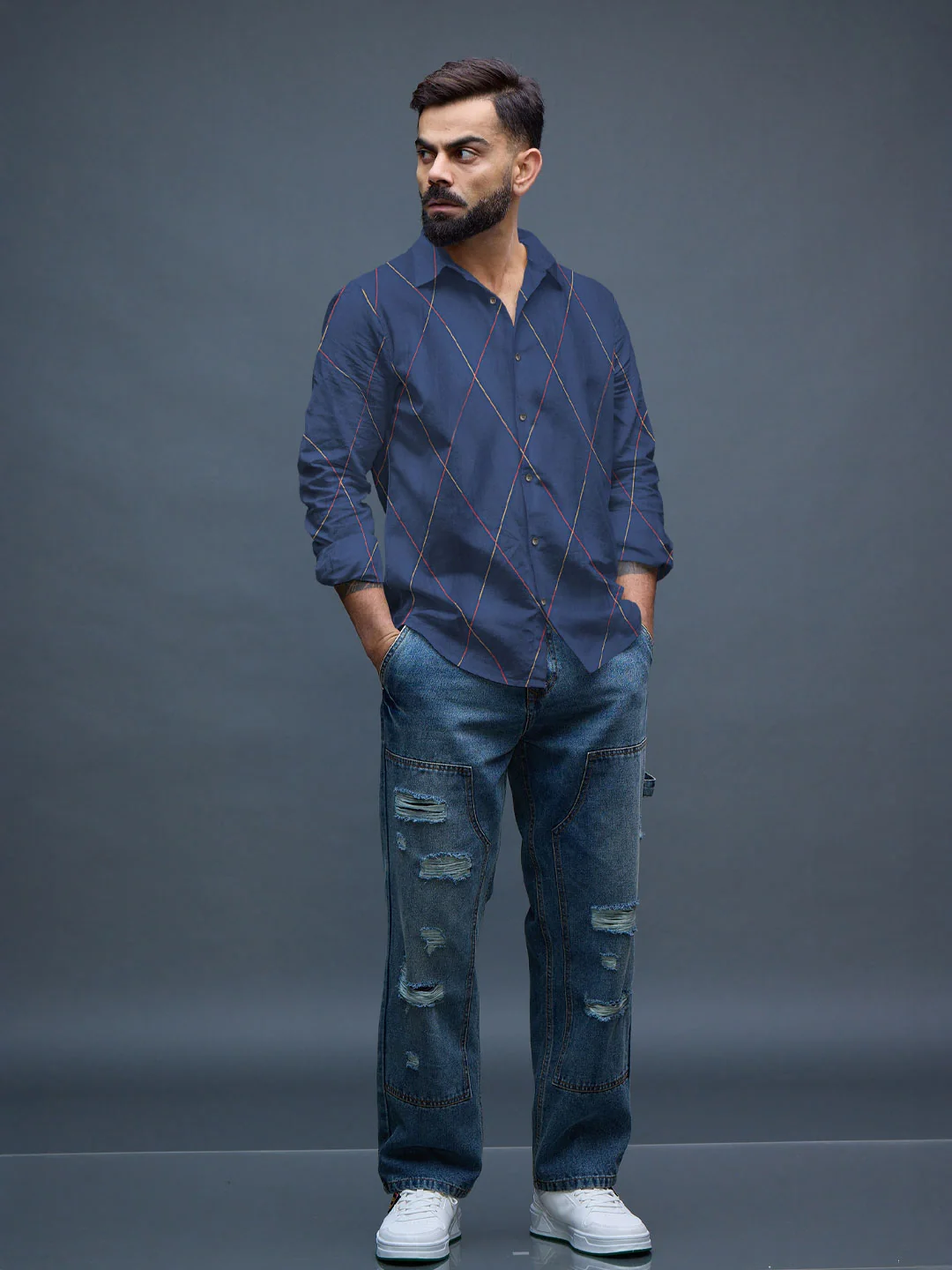 Diagonal Lines Navy Shirt - Image 2