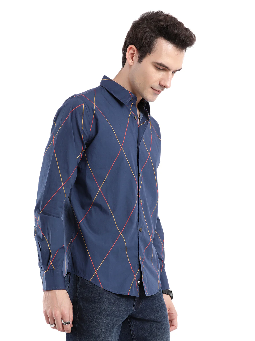 Diagonal Lines Navy Shirt - Image 3