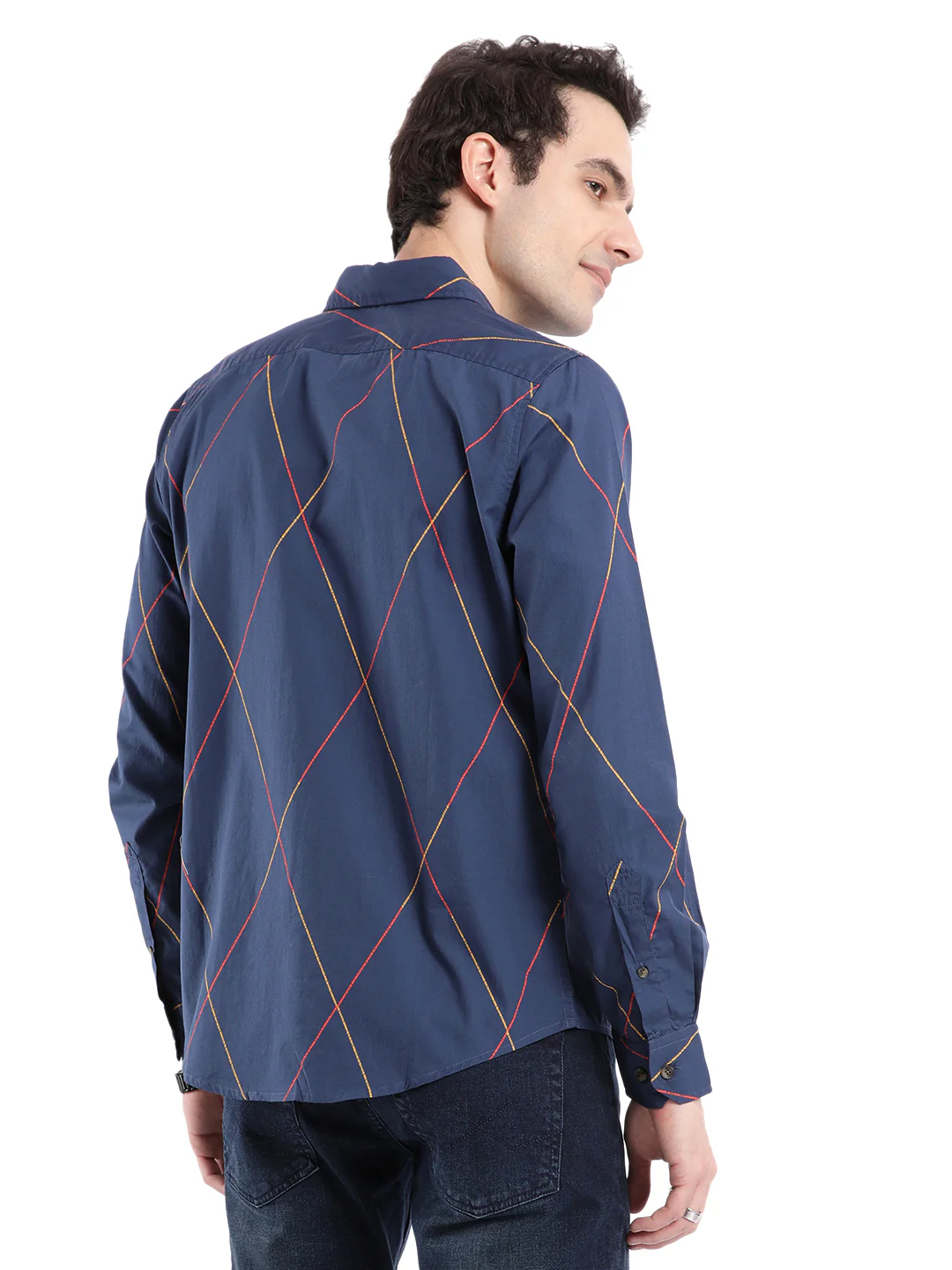 Diagonal Lines Navy Shirt - Image 5