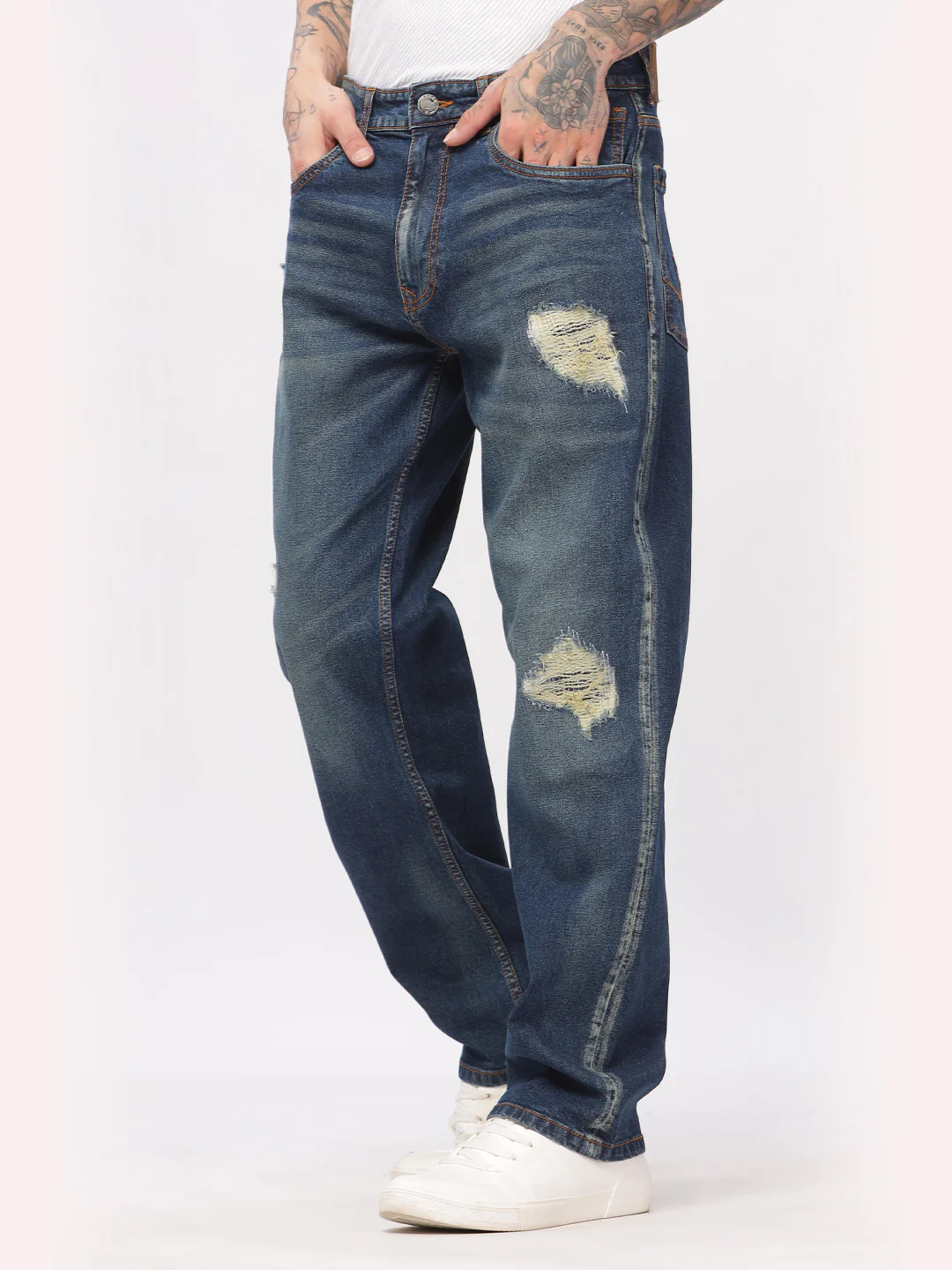 Distressed Blue Anti Fit Jeans - Image 4