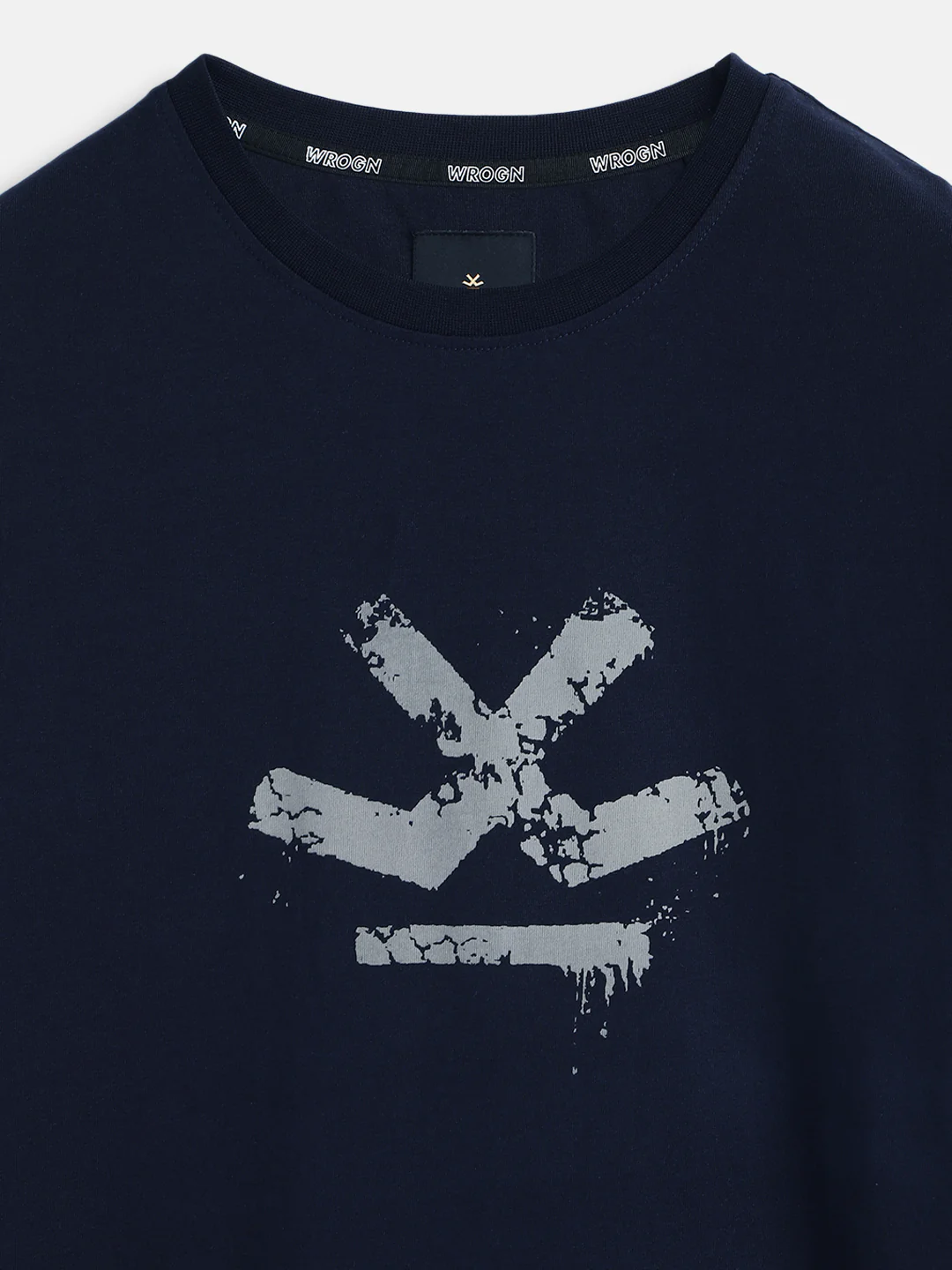 Distressed Logo Printed Slim Fit T-Shirt | Navy Blue - Image 3