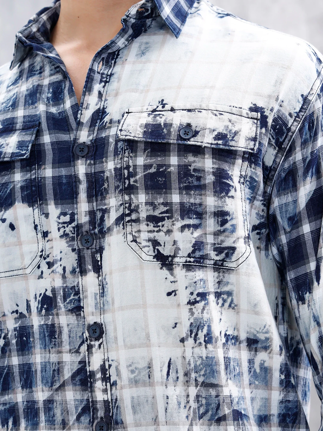 Distressed Plaid Check Shirt With Pockets | Blue - Image 5
