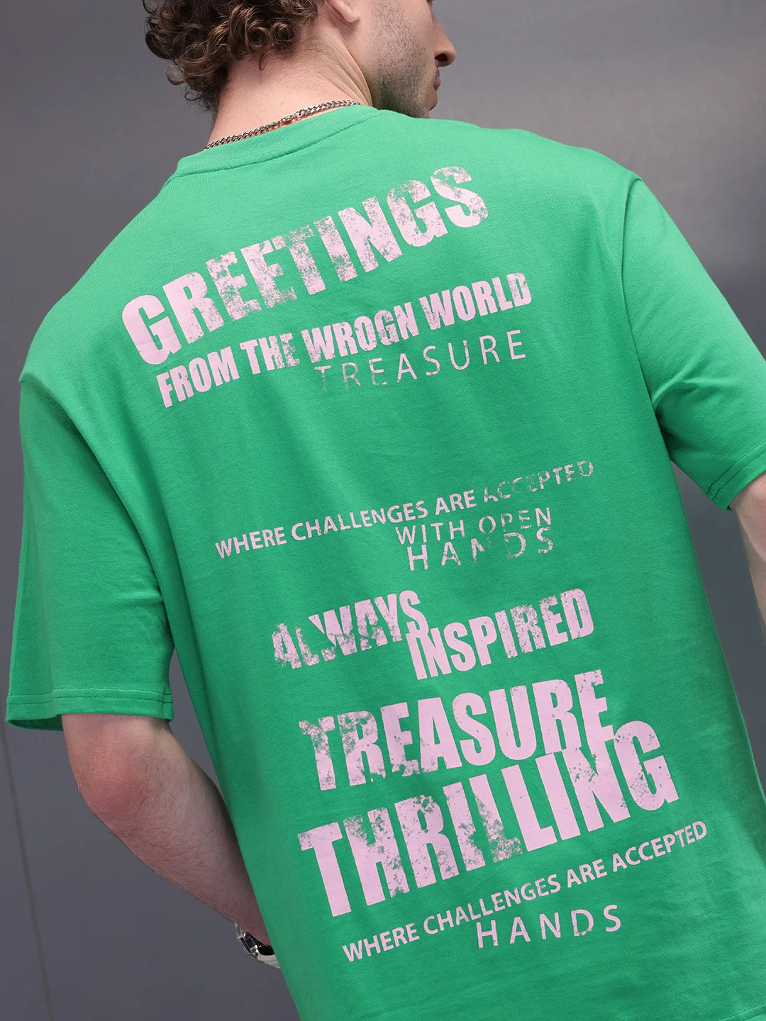 Distressed Printed Oversized T-Shirt | Green - Image 3