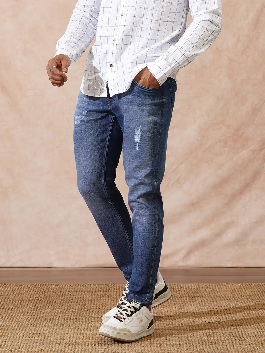 Distressed Skinny Crop Jeans | Dark Blue - Image 4